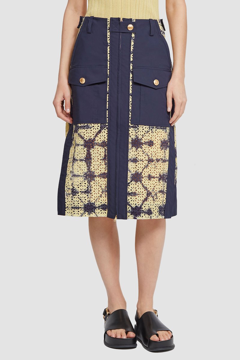 Printed Broderie Anglaise Utility Skirt-blue #0 Printed Broderie Anglaise Utility Skirt, null- 2