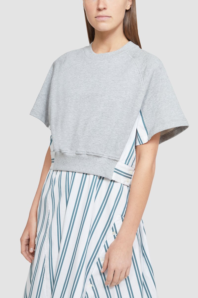 Short Sleeve French Terry Combo Dress-grey #1 Short Sleeve French Terry Combo Dress, null- 1