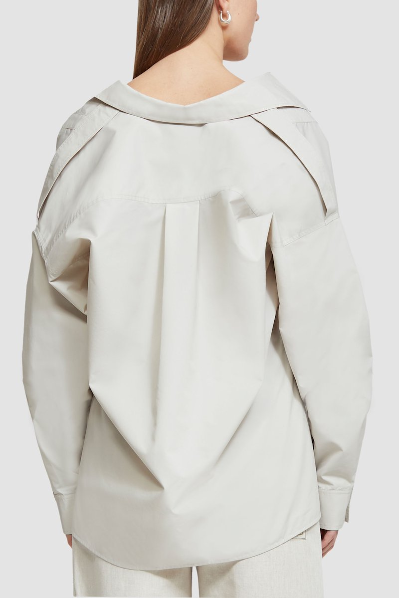 Long Sleeve Cotton Poplin Shirt -white #1 Long Sleeve Cotton Poplin Shirt , flat-collar long-sleeved shirt from 3.1 PHILLIP LIM featuring light beige, cotton blend, oversized pointed collar, front button fastening, long sleeves, buttoned cuffs and straight hem.- 3