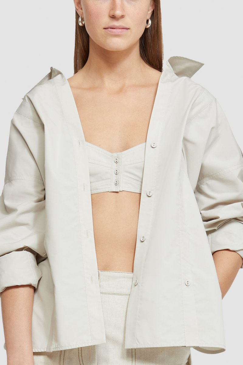 Long Sleeve Cotton Poplin Shirt -white #0 Long Sleeve Cotton Poplin Shirt , flat-collar long-sleeved shirt from 3.1 PHILLIP LIM featuring light beige, cotton blend, oversized pointed collar, front button fastening, long sleeves, buttoned cuffs and straight hem.- 4