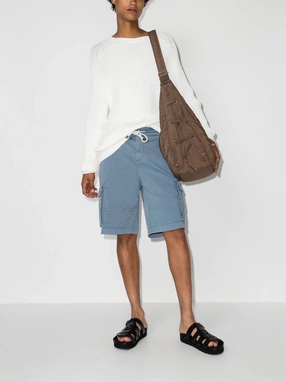 Brunello Cucinelli Blue Drawstring Cotton Cargo Shorts In Blue