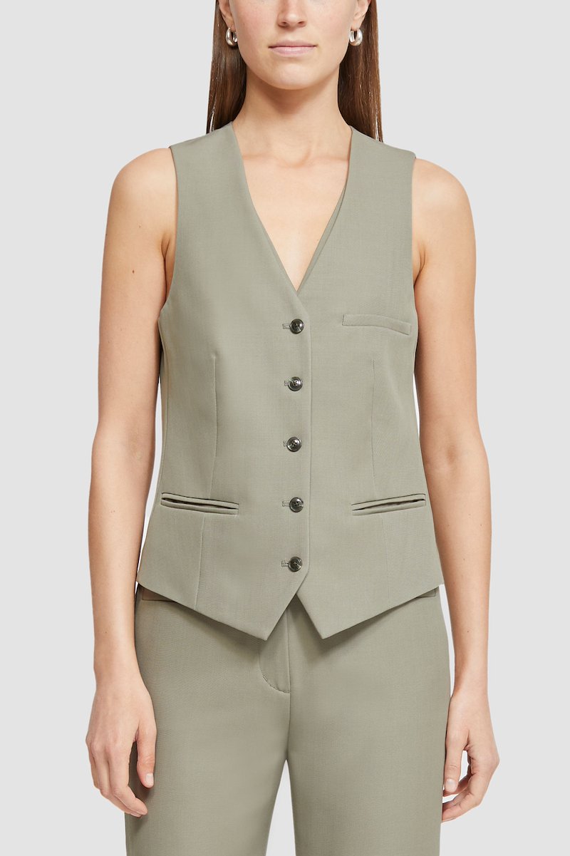 Tailored Vest With Set-In Bra-grey #1 Tailored Vest With Set-In Bra, tailored V-neck vest from 3.1 PHILLIP LIM featuring grey, wool, V-neck, front button fastening, sleeveless, side welt pocket, two side welt pockets and adjustable strap to the rear.- 1
