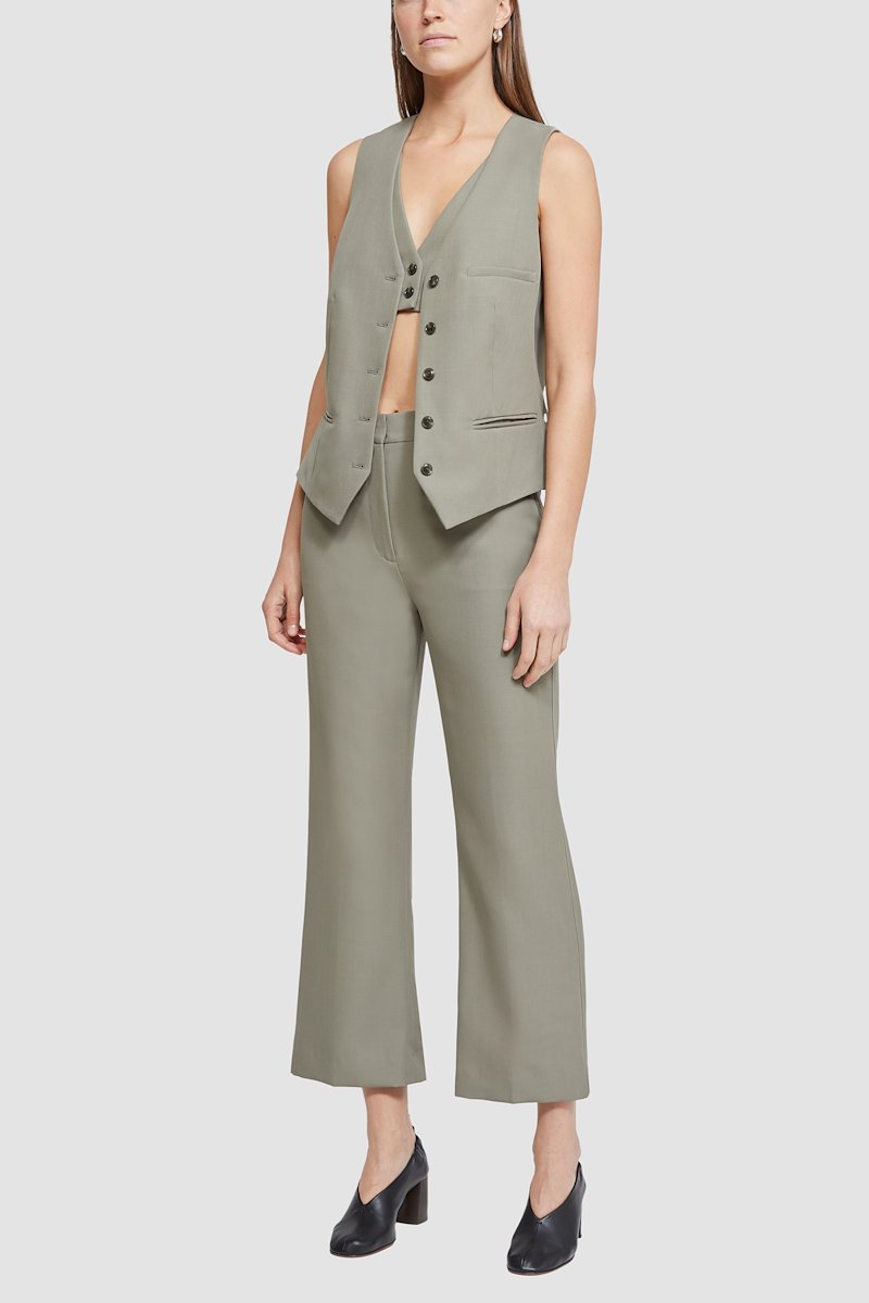 Tailored Vest With Set-In Bra-grey #0 Tailored Vest With Set-In Bra, tailored V-neck vest from 3.1 PHILLIP LIM featuring grey, wool, V-neck, front button fastening, sleeveless, side welt pocket, two side welt pockets and adjustable strap to the rear.- 2