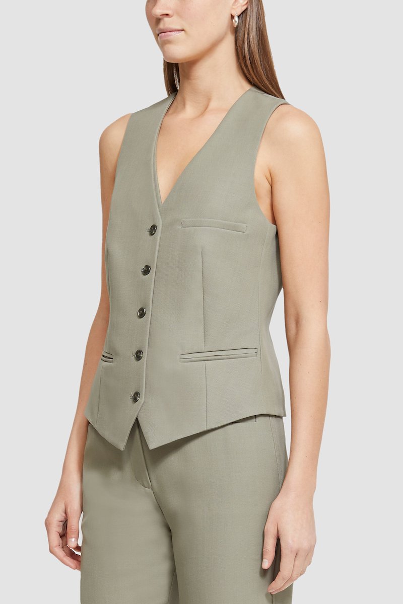Tailored Vest With Set-In Bra-grey #0 Tailored Vest With Set-In Bra, tailored V-neck vest from 3.1 PHILLIP LIM featuring grey, wool, V-neck, front button fastening, sleeveless, side welt pocket, two side welt pockets and adjustable strap to the rear.- 4