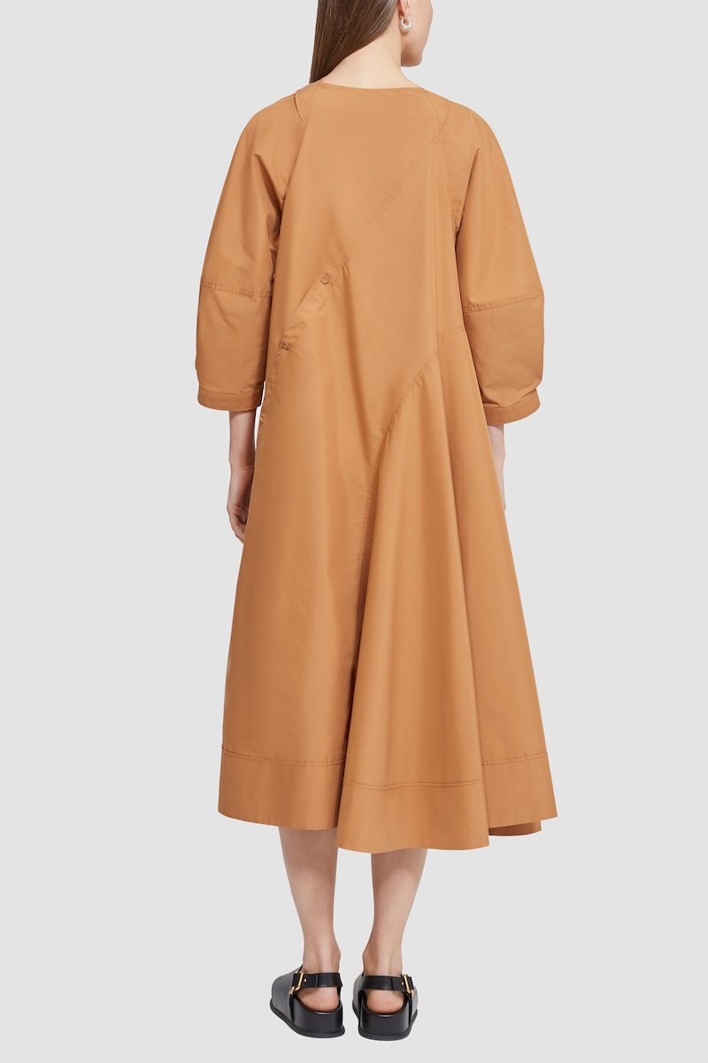 Puff Sleeve Cotton Poplin Draped Dress-orange #1 Puff Sleeve Cotton Poplin Draped Dress, null- 5