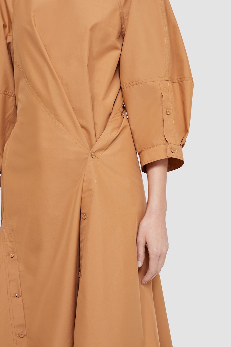 Puff Sleeve Cotton Poplin Draped Dress-orange #0 Puff Sleeve Cotton Poplin Draped Dress, null- 6