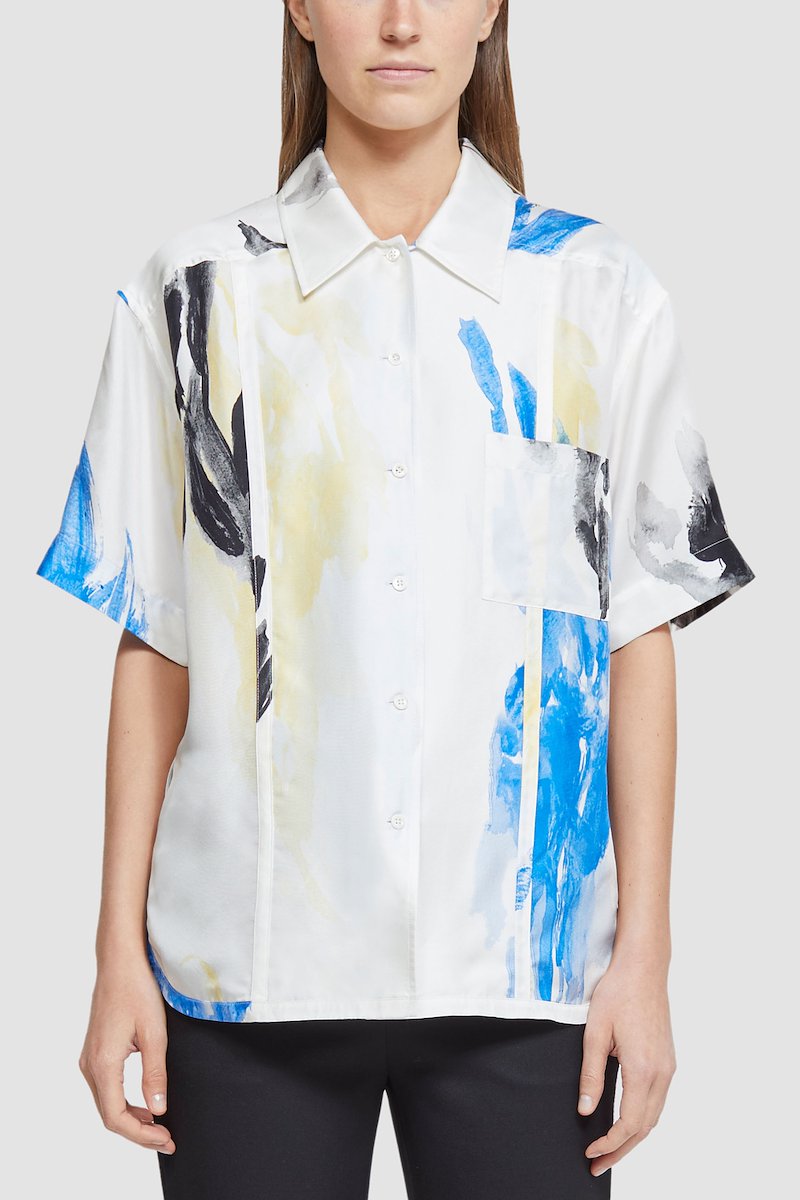 Short Sleeve Printed Silk Twill Camp Shirt-white #1 Short Sleeve Printed Silk Twill Camp Shirt, null- 1