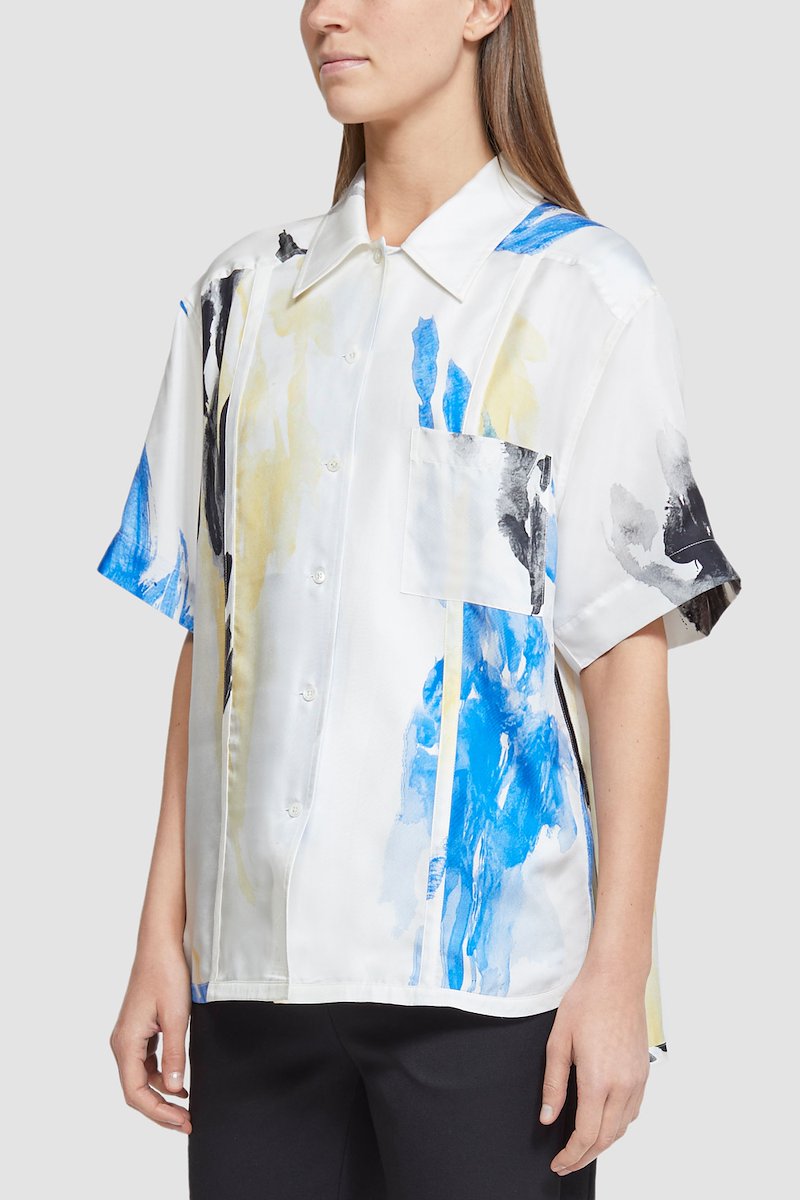 Short Sleeve Printed Silk Twill Camp Shirt-white #0 Short Sleeve Printed Silk Twill Camp Shirt, null- 2