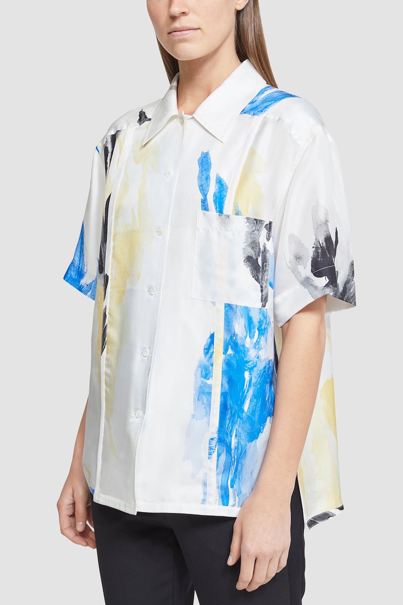 Short Sleeve Printed Silk Twill Camp Shirt-white #0 Short Sleeve Printed Silk Twill Camp Shirt, null- 4