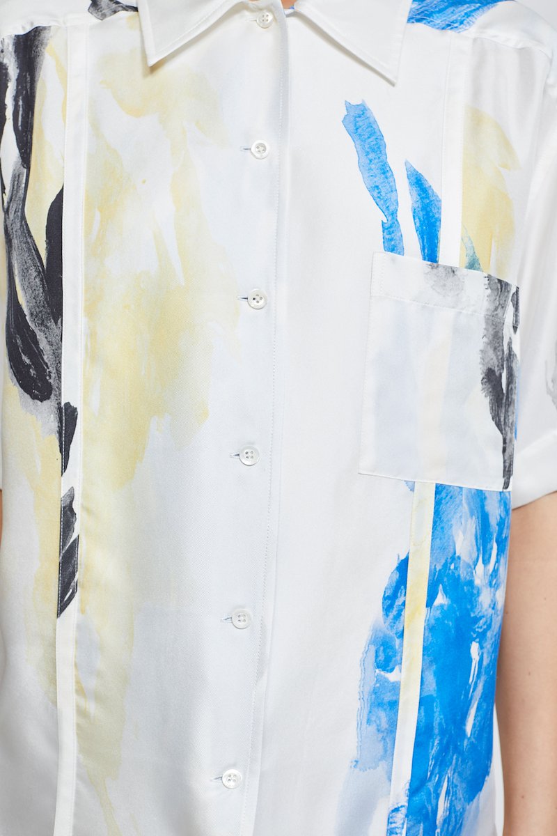 Short Sleeve Printed Silk Twill Camp Shirt-white #1 Short Sleeve Printed Silk Twill Camp Shirt, null- 5
