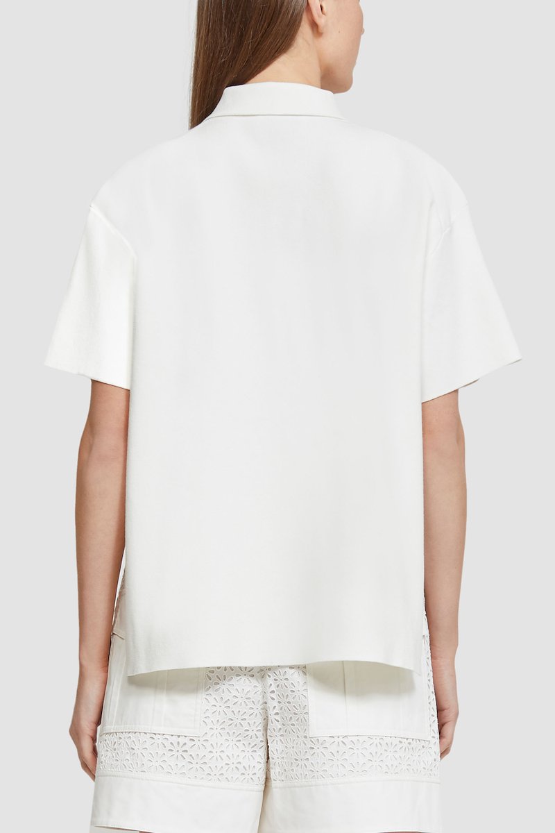 Tech Milano Short Sleeve Polo Top-white #1 Tech Milano Short Sleeve Polo Top, stud-detail short-sleeve polo shirt from 3.1 PHILLIP LIM featuring off-white, gold-tone stud detailing, polo collar, chest patch pocket, short sleeves and straight hem.- 3