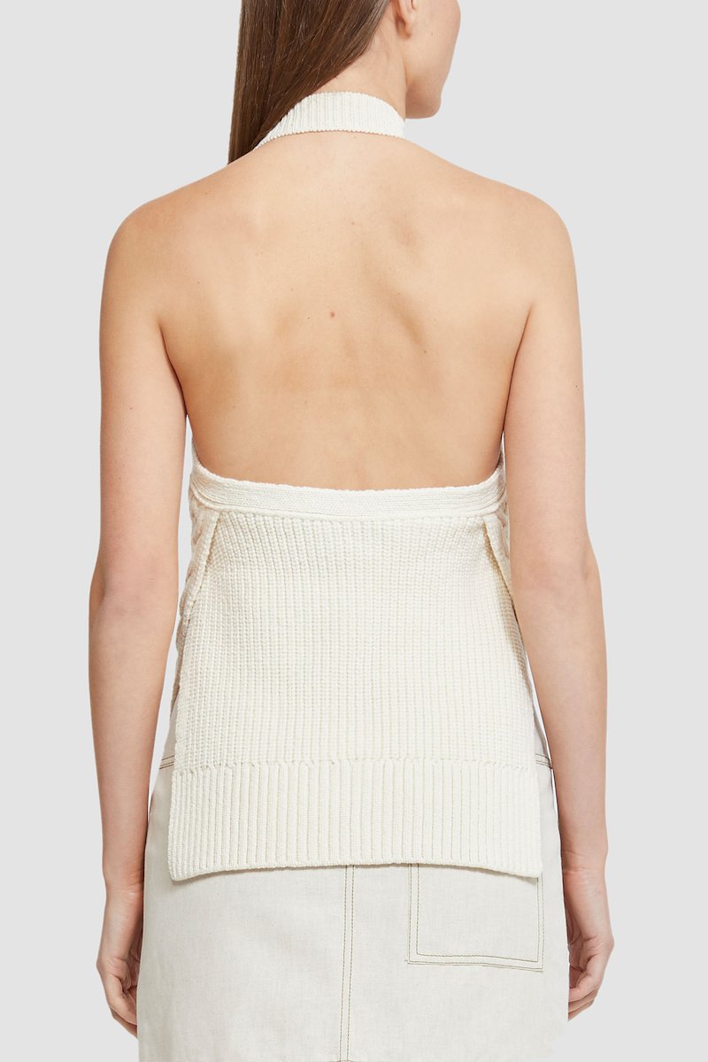 Zip-Front Wool Nylon Cable Halter Top-white #0 Zip-Front Wool Nylon Cable Halter Top, null- 4