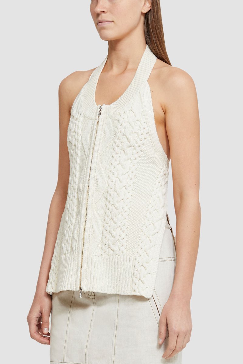 Zip-Front Wool Nylon Cable Halter Top-white #1 Zip-Front Wool Nylon Cable Halter Top, null- 3