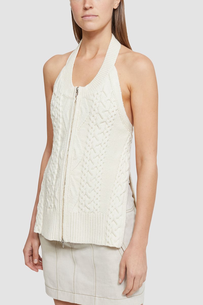 Zip-Front Wool Nylon Cable Halter Top-white #1 Zip-Front Wool Nylon Cable Halter Top, null- 5