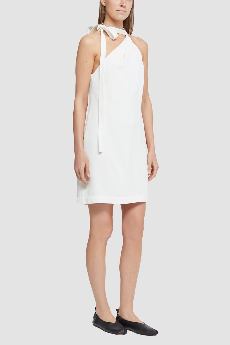 Asymmetric Dress With Neck Ties-white #0 Asymmetric Dress With Neck Ties, null- 2
