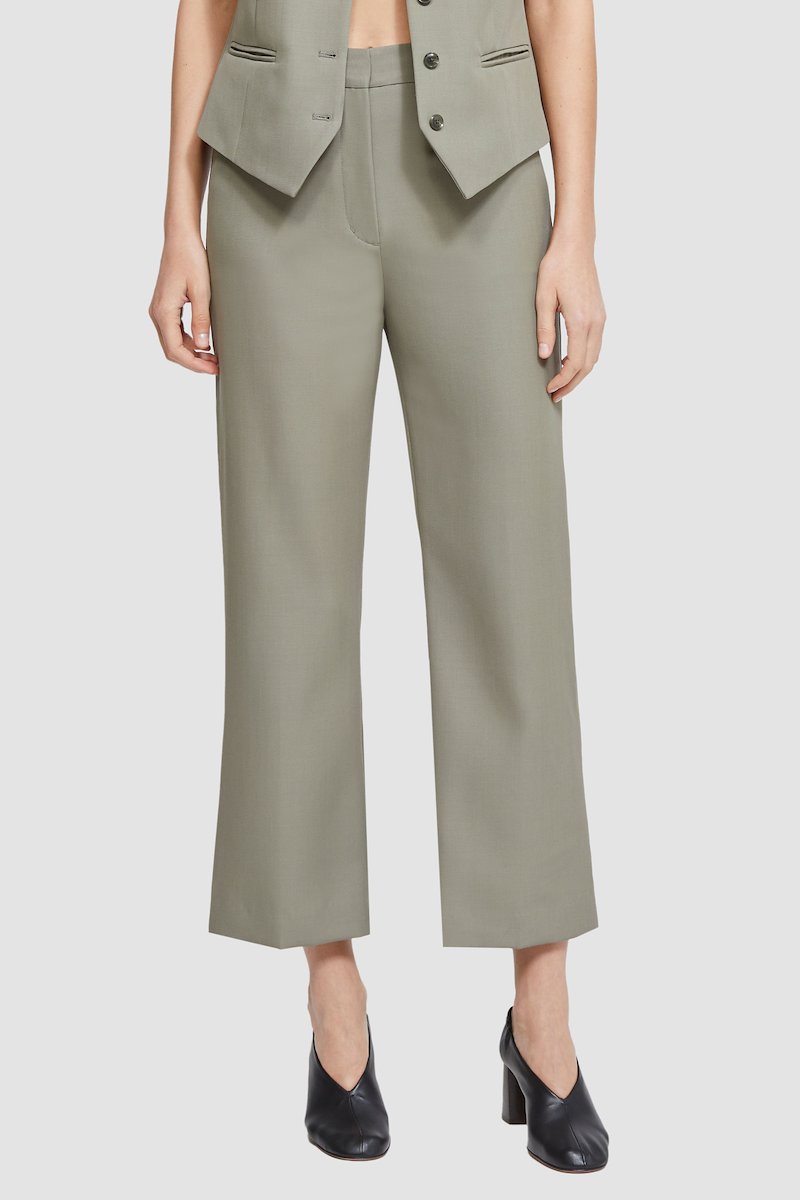 Tailored Cropped Kick Flare Trouser-green #1 Tailored Cropped Kick Flare Trouser, flared cropped wool trousers from 3.1 PHILLIP LIM featuring wool, high waist, belt loops, concealed front fastening, two front welt pockets, rear welt pocket, pressed crease, flared design, cropped leg and thyme green.- 1