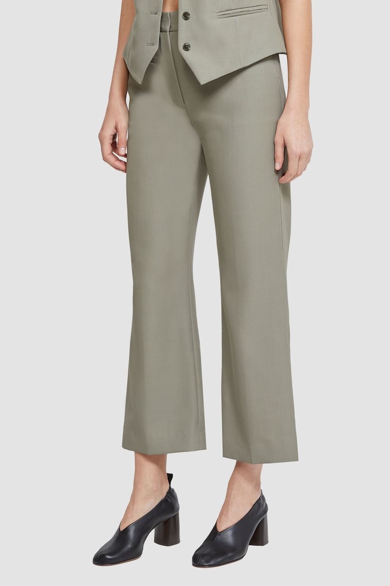 Tailored Cropped Kick Flare Trouser-green #0 Tailored Cropped Kick Flare Trouser, flared cropped wool trousers from 3.1 PHILLIP LIM featuring wool, high waist, belt loops, concealed front fastening, two front welt pockets, rear welt pocket, pressed crease, flared design, cropped leg and thyme green.- 2