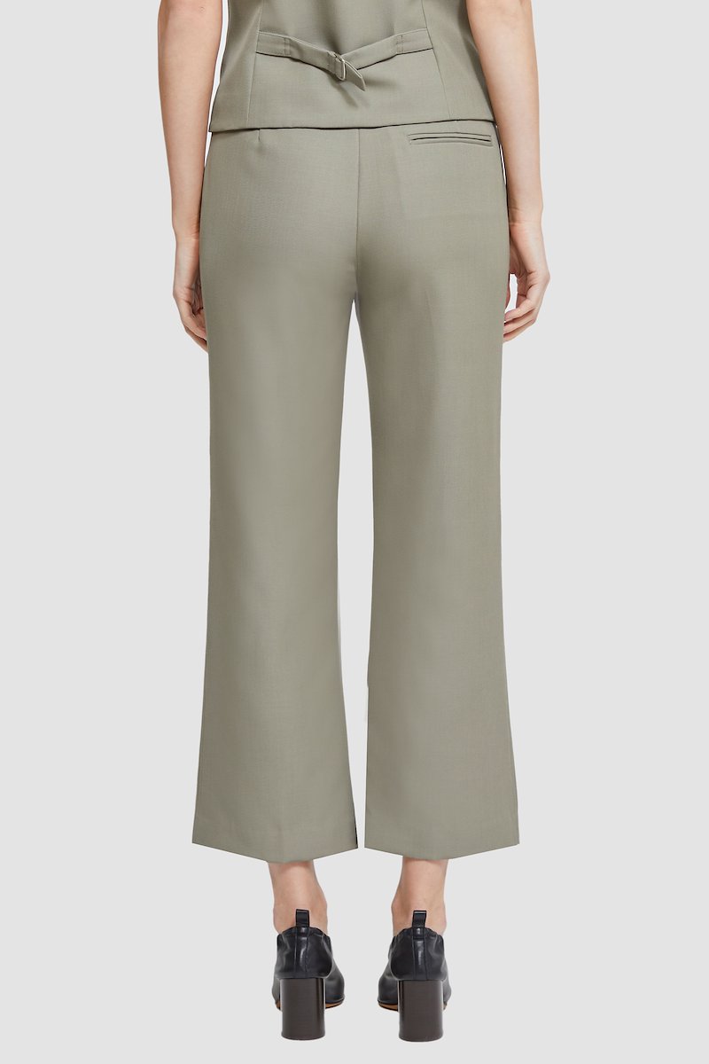 Tailored Cropped Kick Flare Trouser-green #1 Tailored Cropped Kick Flare Trouser, flared cropped wool trousers from 3.1 PHILLIP LIM featuring wool, high waist, belt loops, concealed front fastening, two front welt pockets, rear welt pocket, pressed crease, flared design, cropped leg and thyme green.- 3