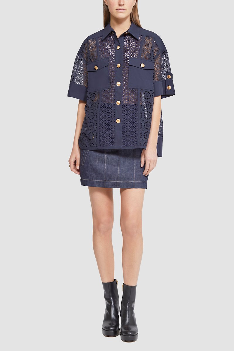 Short Sleeve Broderie Anglaise Camp Shirt-blue #0 Short Sleeve Broderie Anglaise Camp Shirt, null- 0