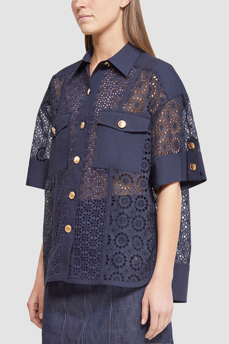 Short Sleeve Broderie Anglaise Camp Shirt-blue #1 Short Sleeve Broderie Anglaise Camp Shirt, null- 3
