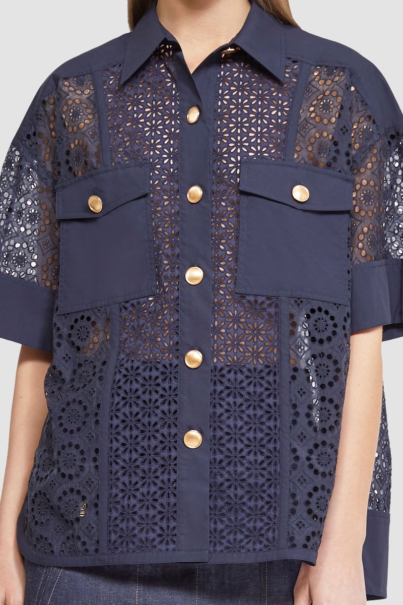 Short Sleeve Broderie Anglaise Camp Shirt-blue #1 Short Sleeve Broderie Anglaise Camp Shirt, null- 1