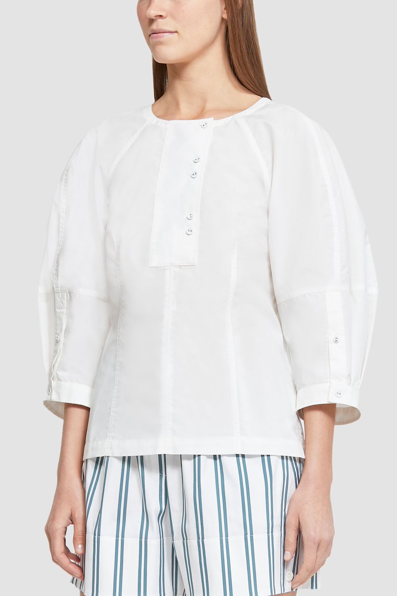 Puff Sleeve Cotton Poplin Top-white #0 Puff Sleeve Cotton Poplin Top, null- 2