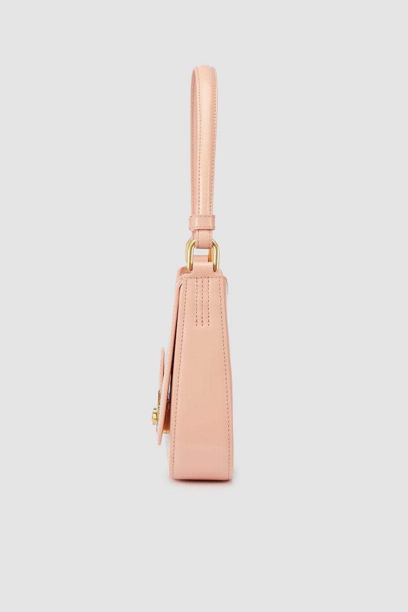 Pashli Shoulder Bag-pink #0 Pashli Shoulder Bag, rose pink calf leather patent finish gold-tone logo plaque single shoulder strap front flap pocket top zip fastening main compartment- 2