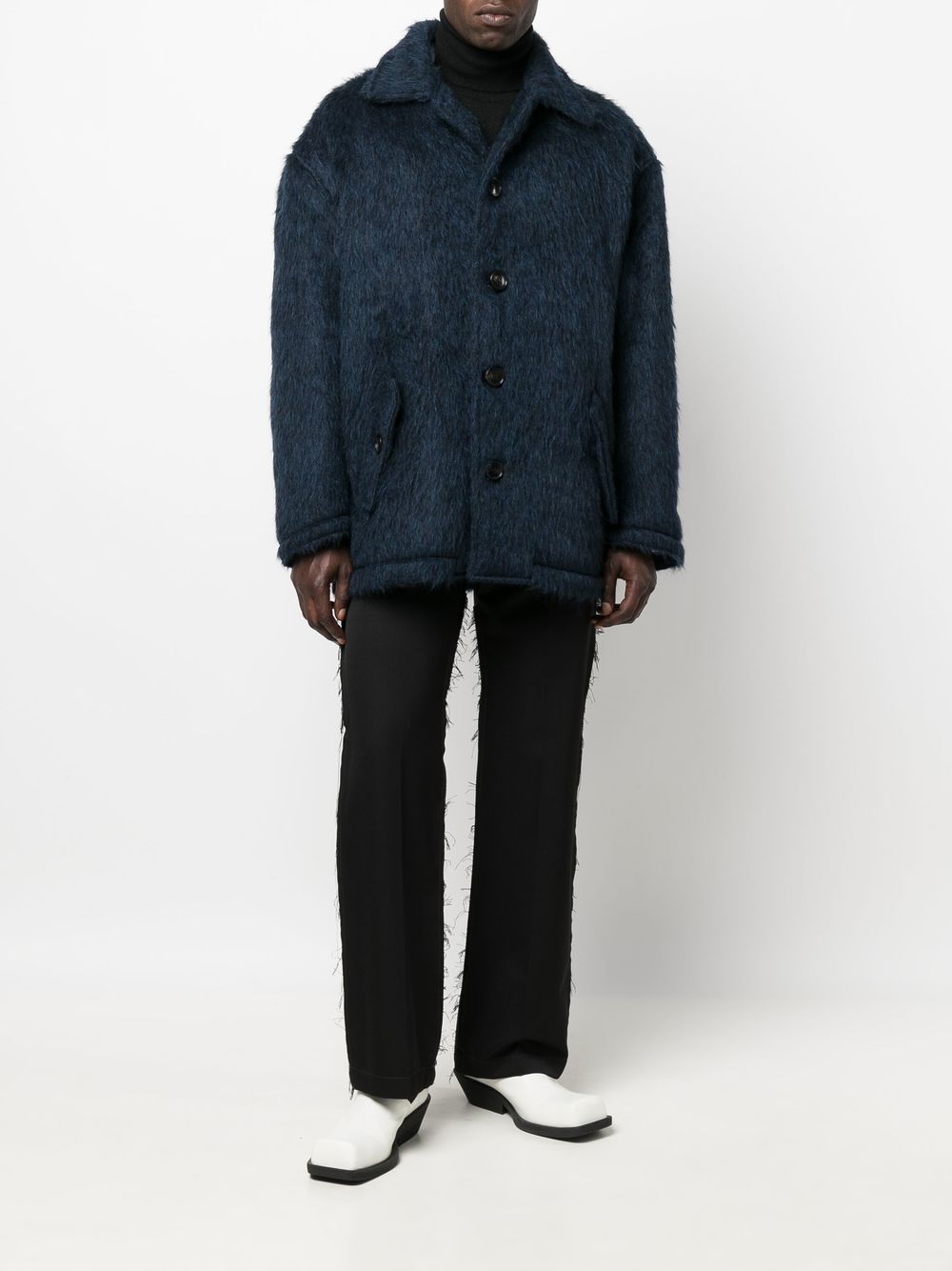 Shop Marni Button-up Faux-fur Coat In Blue