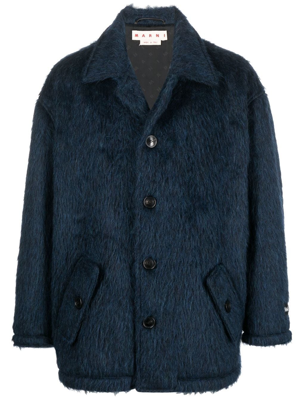 Shop Marni Button-up Faux-fur Coat In Blue