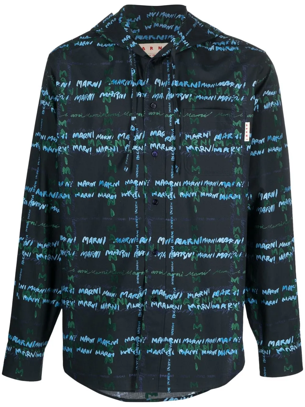 

Marni camisa con cordones y logo estampado - Negro