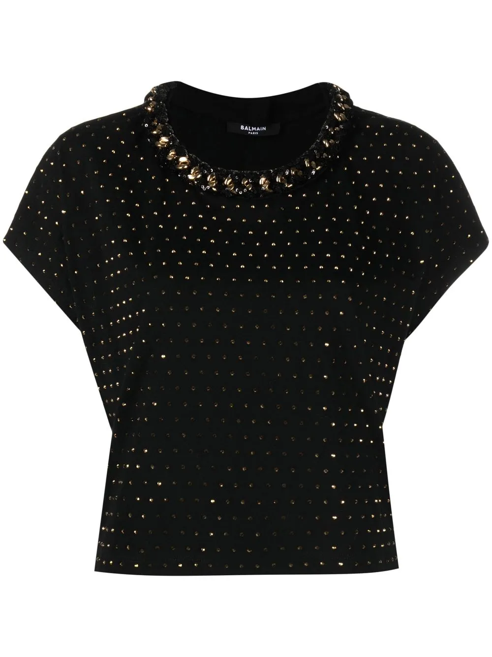 

Balmain playera corta con detalles de strass - Negro