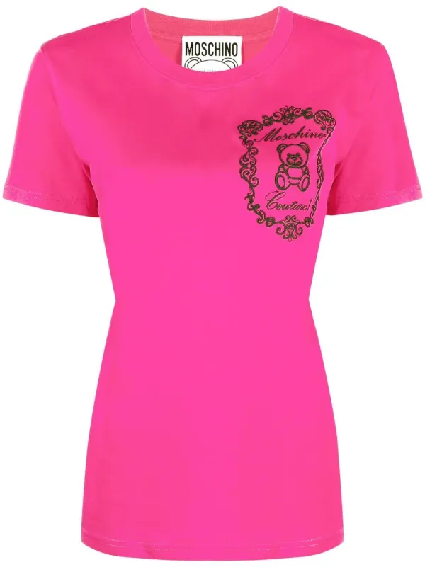 Moschino Flocked-teddy Logo T-shirt in Pink