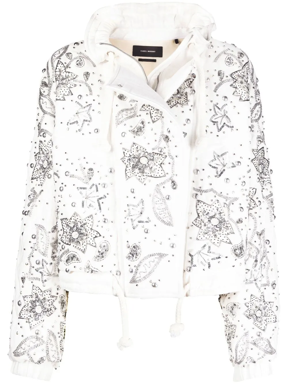 Isabel Marant Kalassia Embellished Padded Cotton And Linen-blend Bomber Jacket In 白色