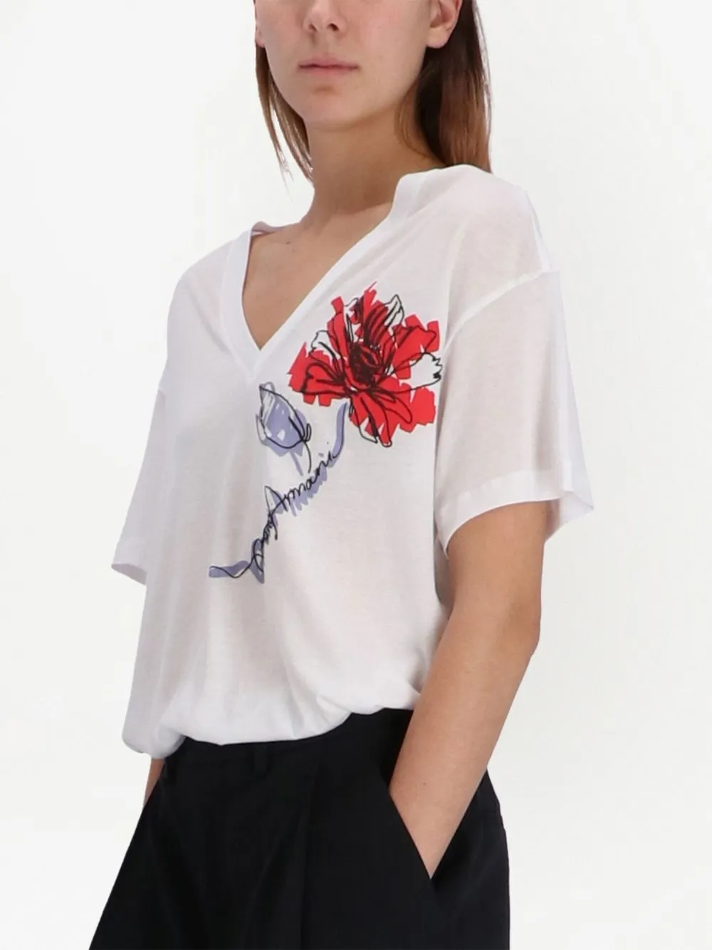 Emporio Armani T-shirt met bloemenprint Wit