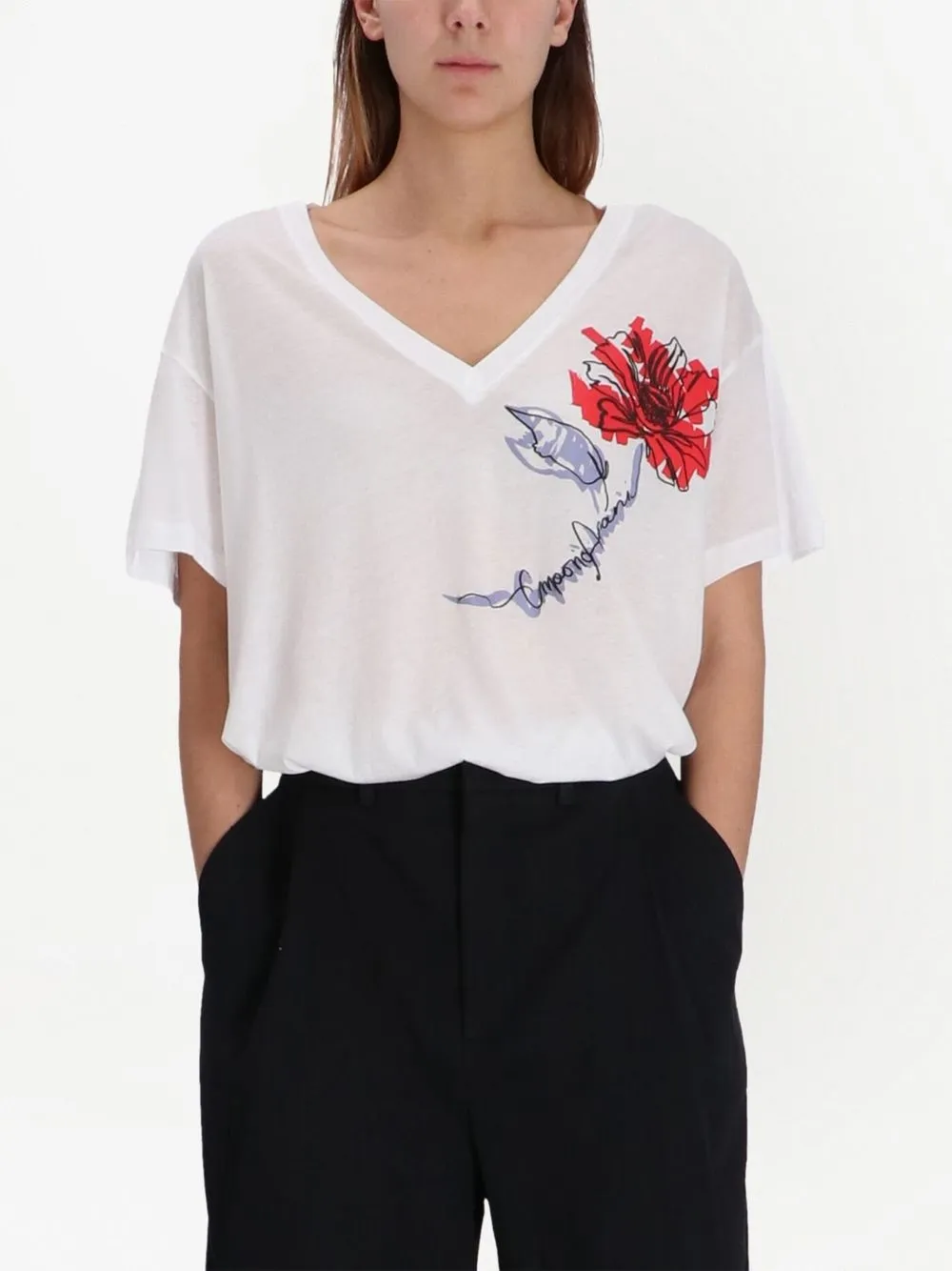 Emporio Armani T-shirt met bloemenprint Wit