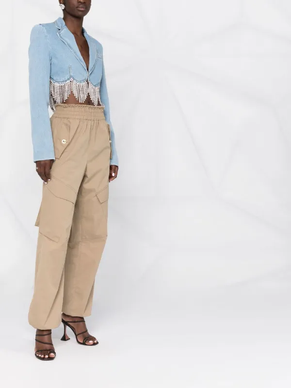 AREA crystal-embellished Cropped Denim 