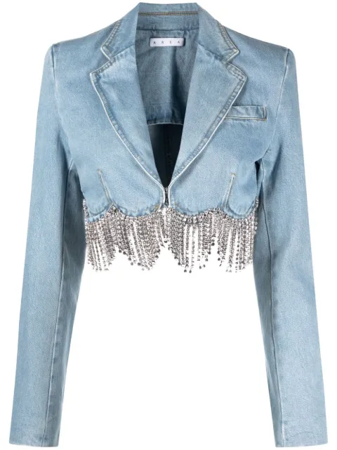 AREA crystal-embellished cropped denim jacket