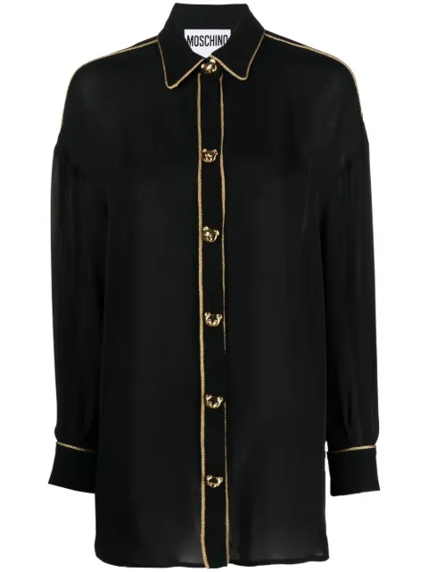 Moschino logo-button silk shirt 