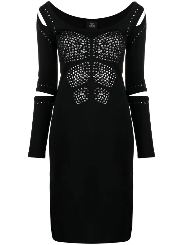 Versace Pre-Owned 2010 Studded cut-out Fitted Dress | Black