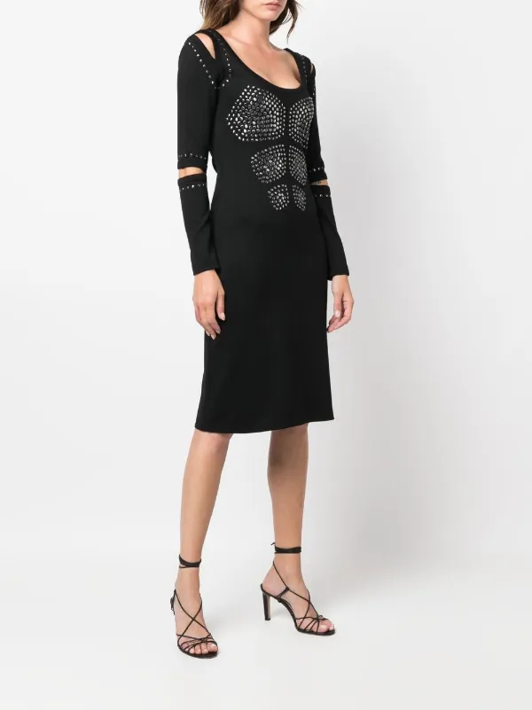 Versace Pre-Owned 2010 Studded cut-out Fitted Dress | Black | FARFETCH GE