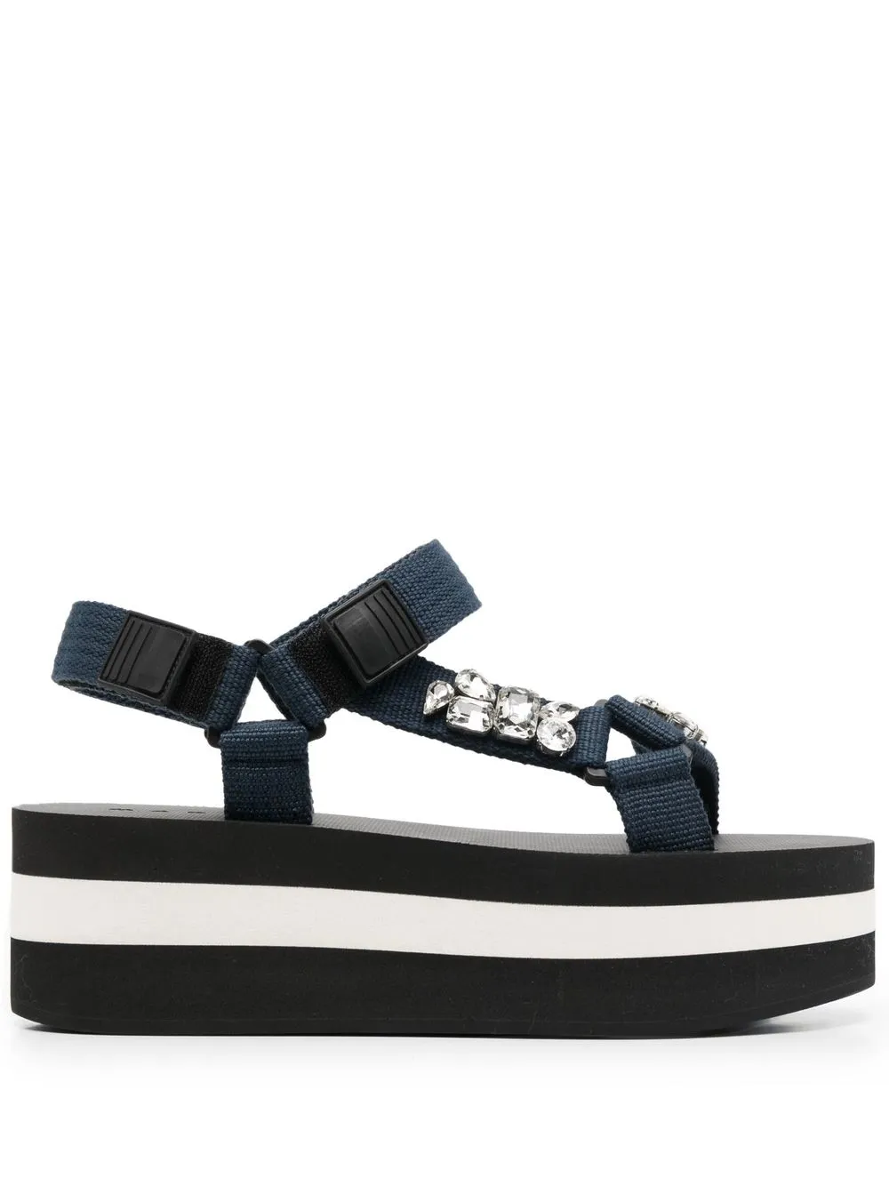 Marni Black Embellished Platform Sandals In Blue