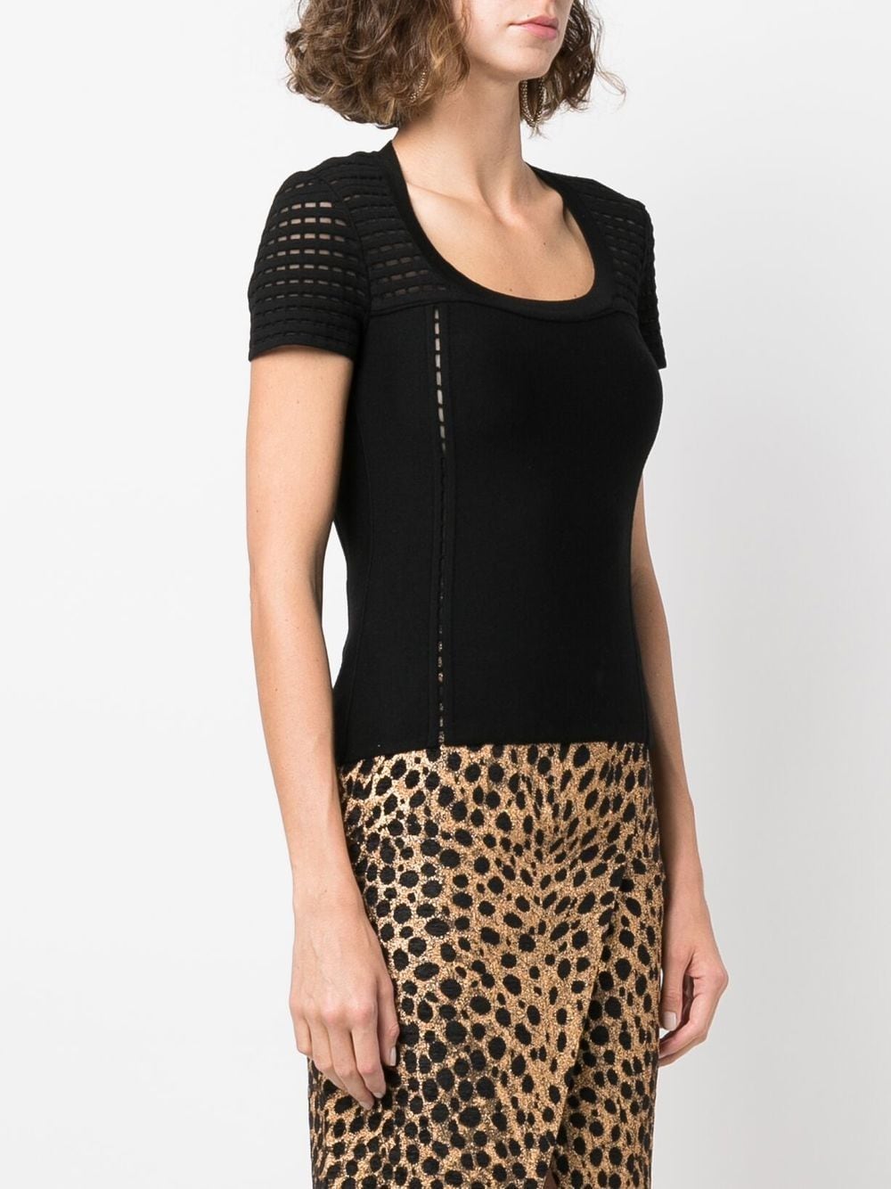 Shop Genny Short-sleeve Knitted Top In Black