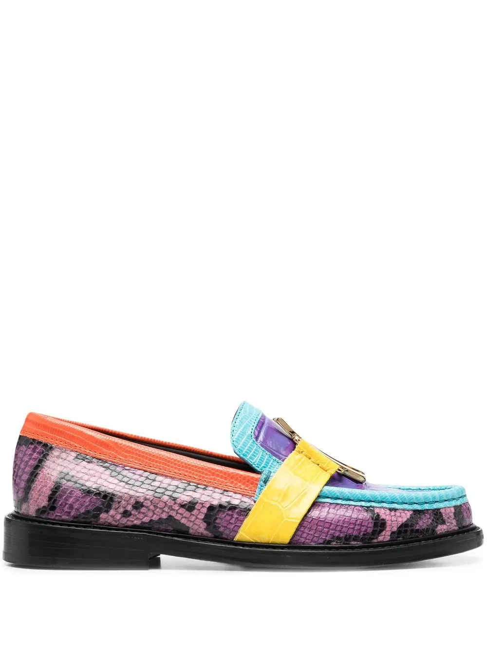 

Moschino mocasines con placa del logo y efecto de piel de serpiente - Morado