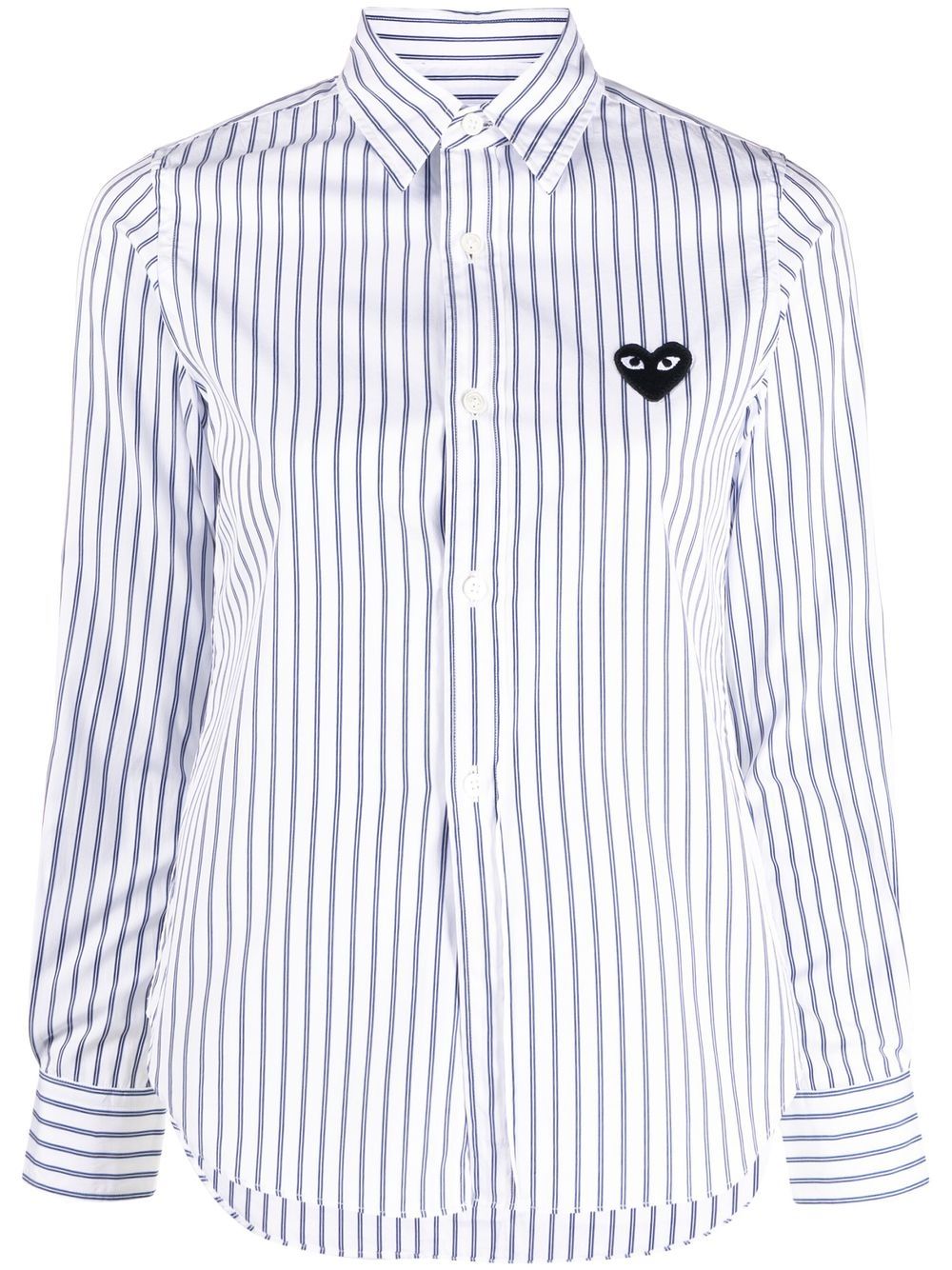 Shop Comme Des Garçons Play Heart Logo Striped Shirt In Blue