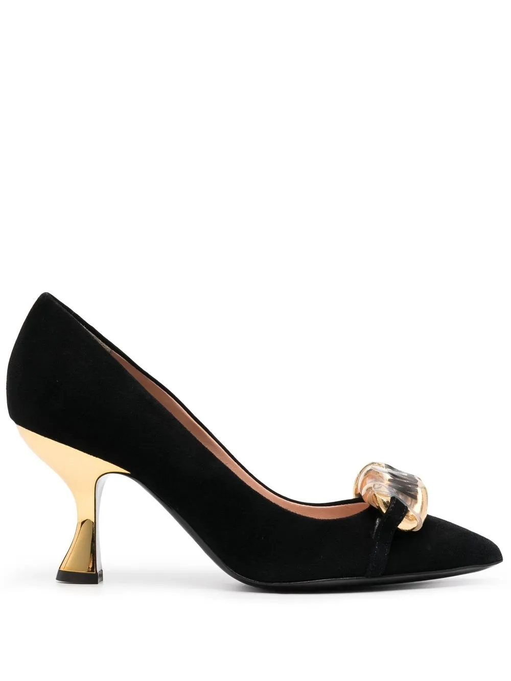 Moschino Logo-print Velvet Pumps In Black