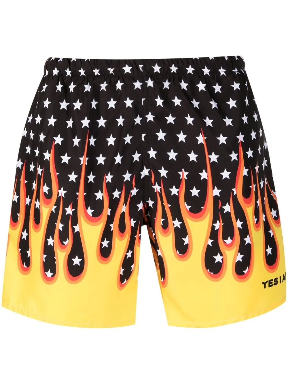 yes i am Stars on Fire printed swim shorts | Black | Image 1