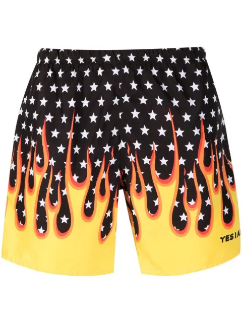 yes i am Stars on Fire printed swim shorts