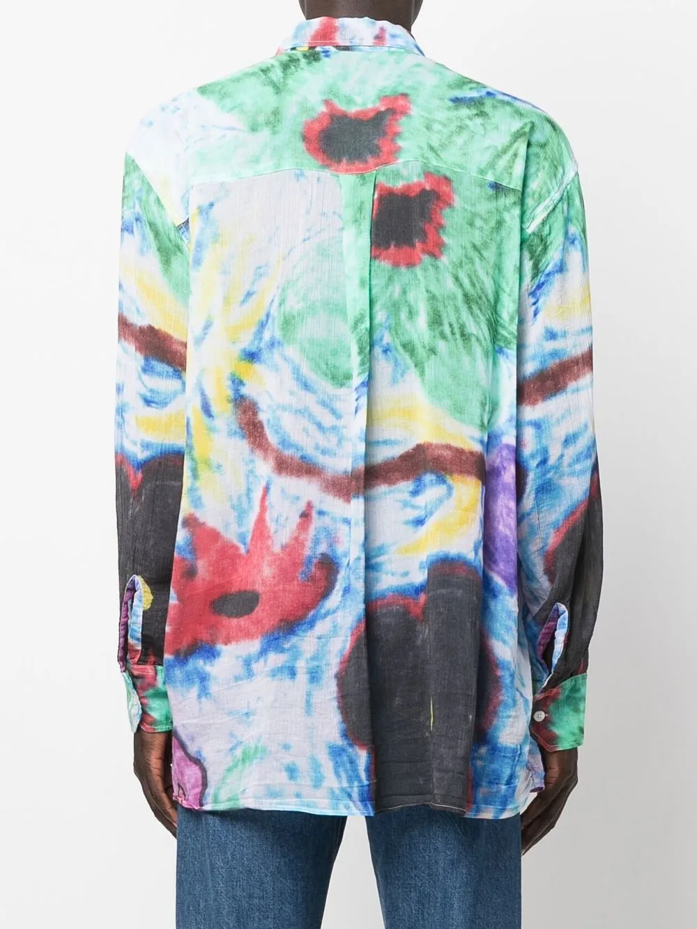 Personalized tie-dye V-neck long-sleeved button-down shirt main image 1