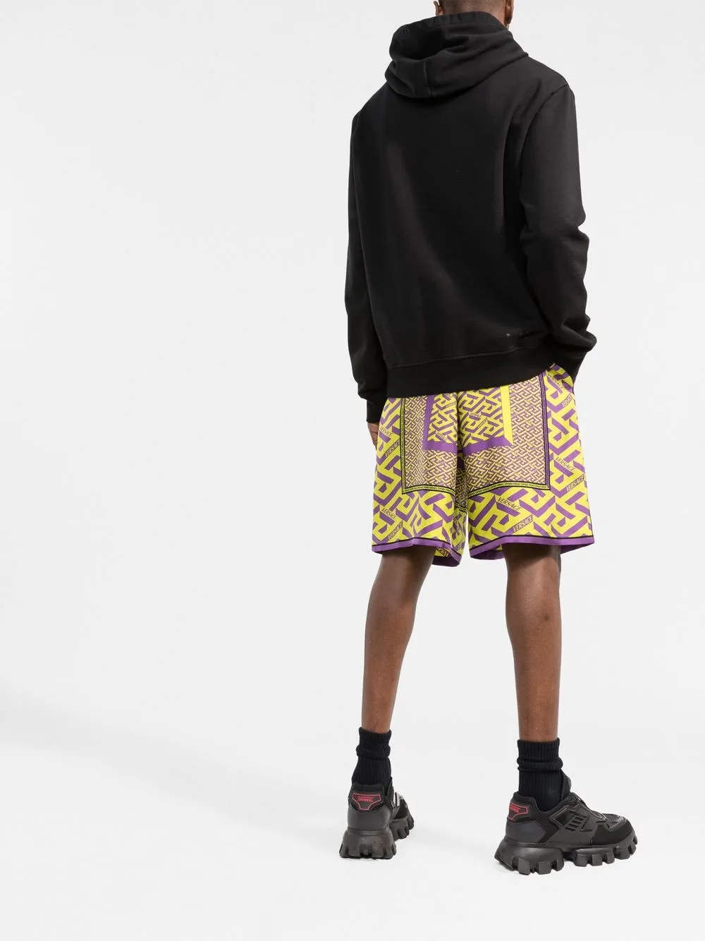 Versace La Greca-print silk shorts