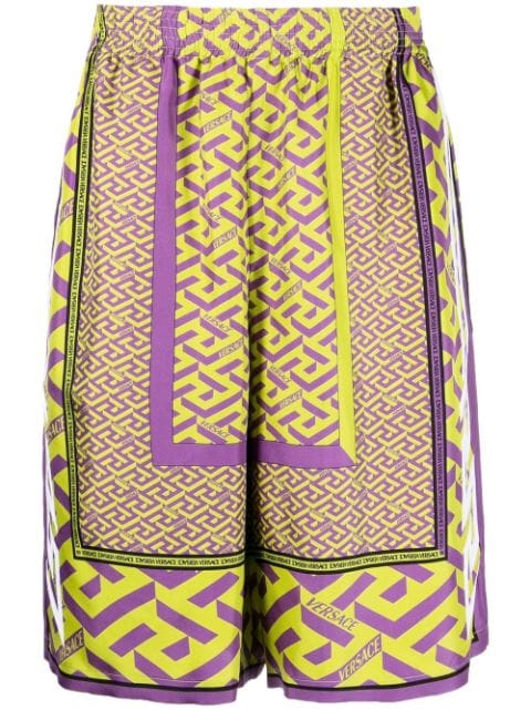 Versace - La Greca-print silk shorts